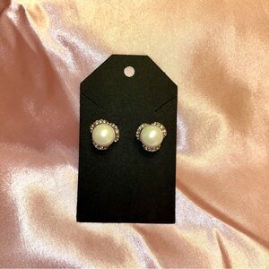 Charter Club - Gold Tone Pave Pearl Earrings (NWOT)